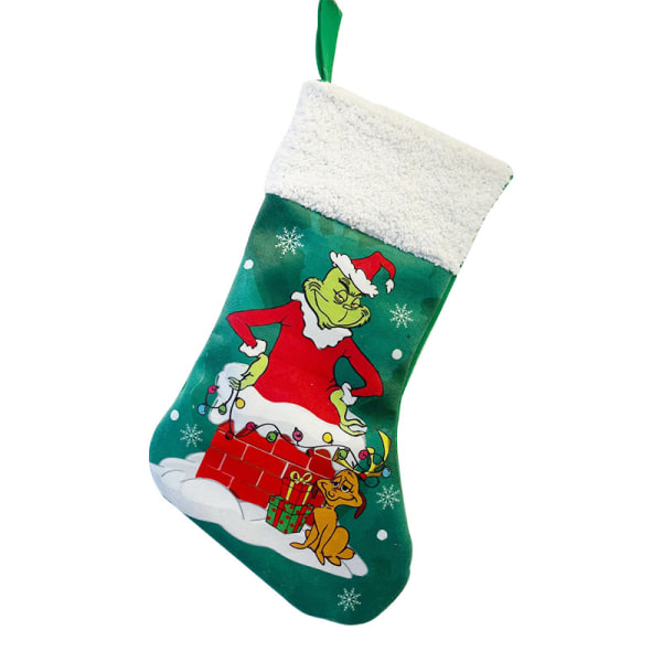 Joulupukki-sukat Grinch-vihreällä turkilla, hirviölahjapussi, superpehmeä jouluripustus Grinch Light Green Socks