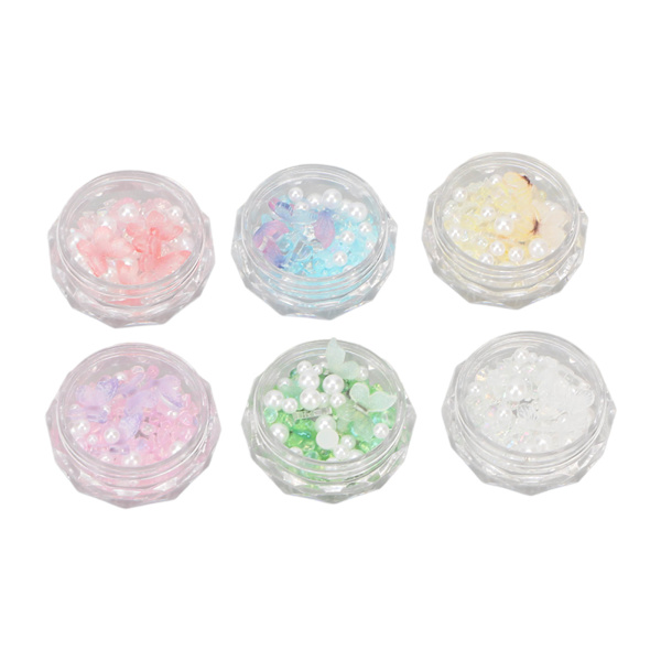 6 Ask Resin 3D Fjärilsformad Nagelkonst Dekorationssats Utsökt Falsk Pärla Nageldekoration för Kvinnor