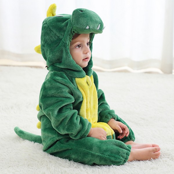 Flanellpyjamas för barn, djur-jumpsuit Green Unicorn Dragon M（70-80cm）