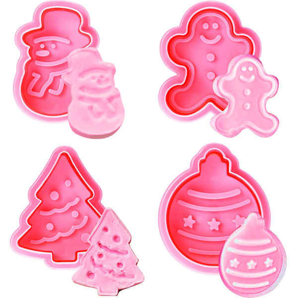 4 st julpepparkaksformar - Julgran, Snögubbe, Pepparkaka, Ägg - Fjäderbelastad Handtagskniv