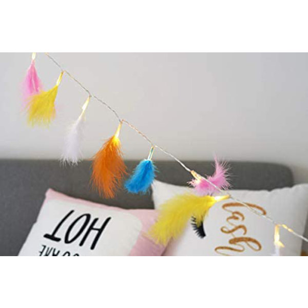 LED Fjeder Lys Kæde Kalkun Fjeder Dekorativ Lys 20 Lampe Fjeder Batteri Lys Macaron Color 1.5M10led