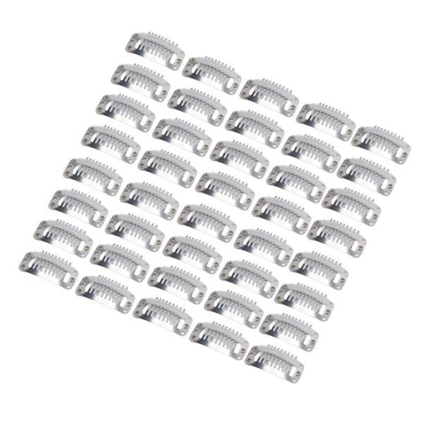 40 kpl Hiustenpidikesetti Ruostumaton Teräs DIY 9 Hampainen Napsautuskampa Hiustenpidennysten Tarvikkeet 1.3 tuumaa Hopea