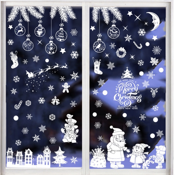 Christmas Static Window Stickers Display Window Glass Stickers White Snowflake Elk Christmas Tree Stickers 1