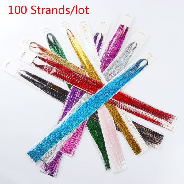 100 strenger hårforlengelse hår Tinsel Bling Silk 09