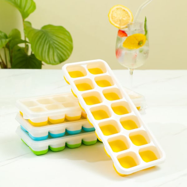 Household Ice Cube Mold Box Ice Mold med Låg Forunderlig Ice Making Gadget Orange