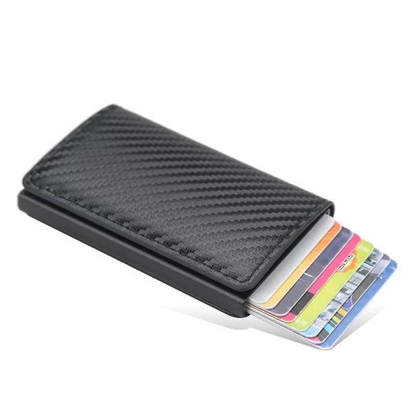 Carbon RFID - NFC Skydd Läder Plånbok Korthållare 6st Kort Svart
