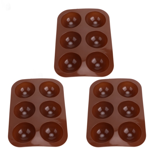 3 stk. 6 Huller Silikon Bageform Halvkugle Chokolade Bombe Form til Kage Pudding