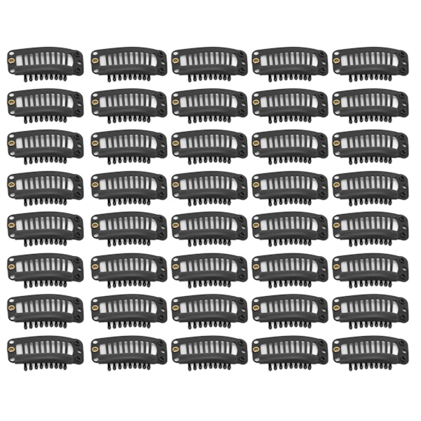 40 st Wig Clip Set Rostfritt Stål DIY 9 Tänder Snap Comb Hårförlängningsklämmor Tillbehör 1.3 tum Svart