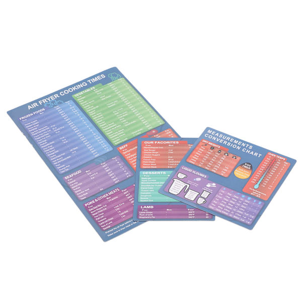 3 stk Fryeren Magnet Cheat Sheet Sett Fryeren Tilbehør Kokketider Fryeren Tilbehør Magnetark Rask Referanseguide for Matlaging Steking