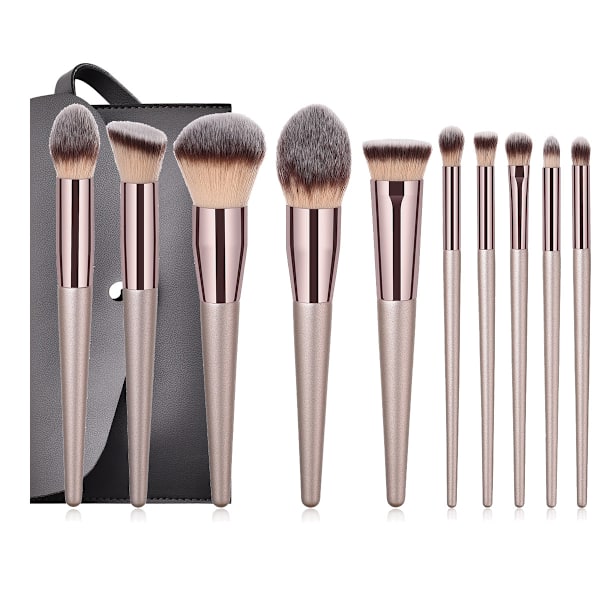 Ammattimainen meikkisiveltimen setti 10 Pieces-Champagne Gold a-+ Bag