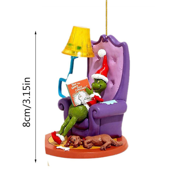 Julepynt med Grinch - 2D fladt akrylvedhæng, grøn pelsmonster, juletræspynt, julegave 7
