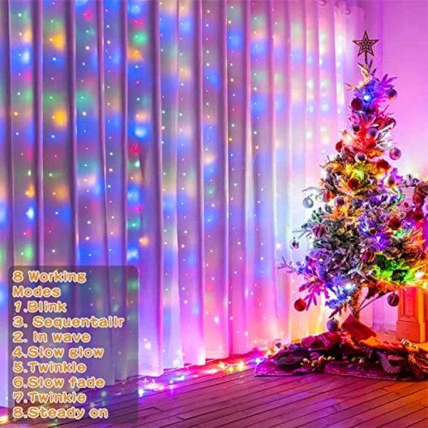 3m X 3m, 300 LEDs USB LED String Lights Färgglada 8 lägen med fjärrkontroll, String Light för jul 1