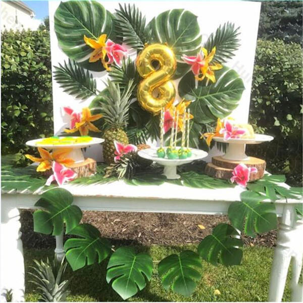 60 st/set Simulerade Tropiska Löv Hawaii Dekoration för Hemmet