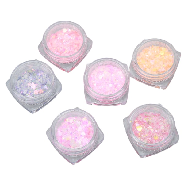 6-pack nagelglitterpulverset Luminous Dekorativa Sekvenser Konstsmycken för DIY Manikyr