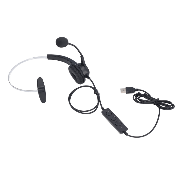 USB-headset med støjreduktion, justerbar lydstyrke, hovedbøjle, enkelt øre, kablet computerheadset med mikrofon til kontor