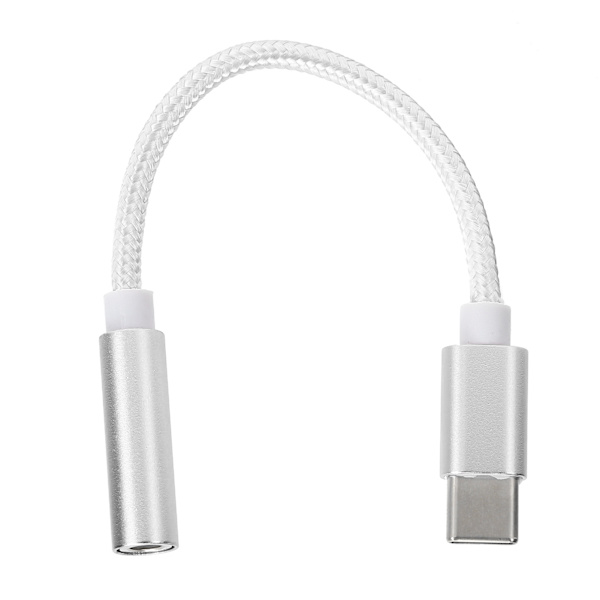 Typ C till 3,5 mm Aux Ljudadapter Flätad Ljudheadset Adapter för Letv / Xiaomi Vit