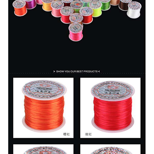 Fargede elastiske tråder, krystalltråd, perletråd, armbåndstråd, -60 meter vevd armbånd DIY Watermelon Red