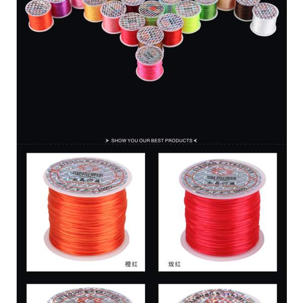 Farget elastisk tråd, krystalltråd, perletråd, armbåndstråd, -60 meter vevd armbånd DIY Orange red
