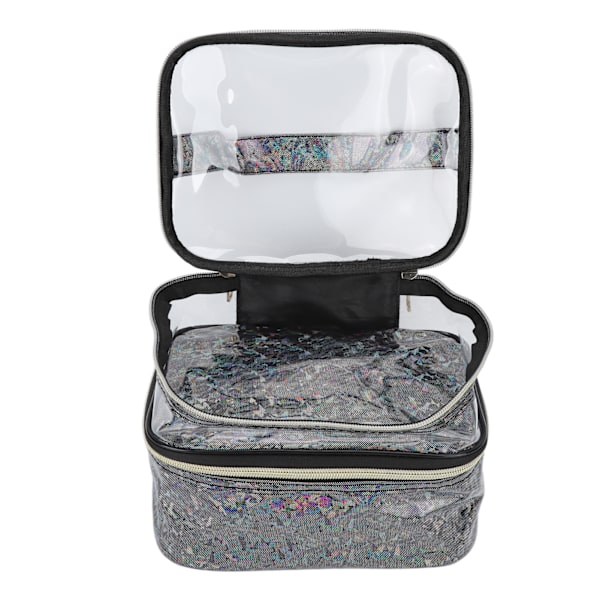 Dobbeltlags Kosmetikpose Stor Kapacitet Vandafvisende Unik Sort Transparent Design Bærbar Makeup Opbevaringspose