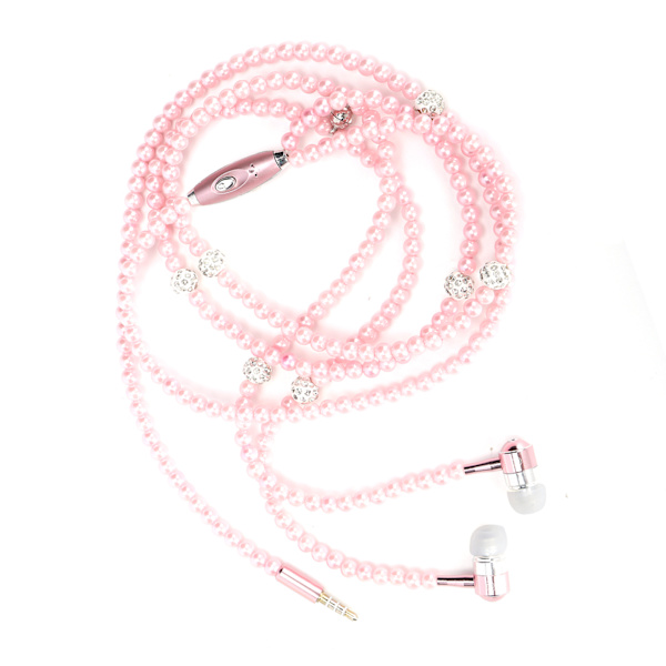 Örhängen typ hörlurar Simulerat pärlhalsband med mikrofon Stereo hörlurarRosa