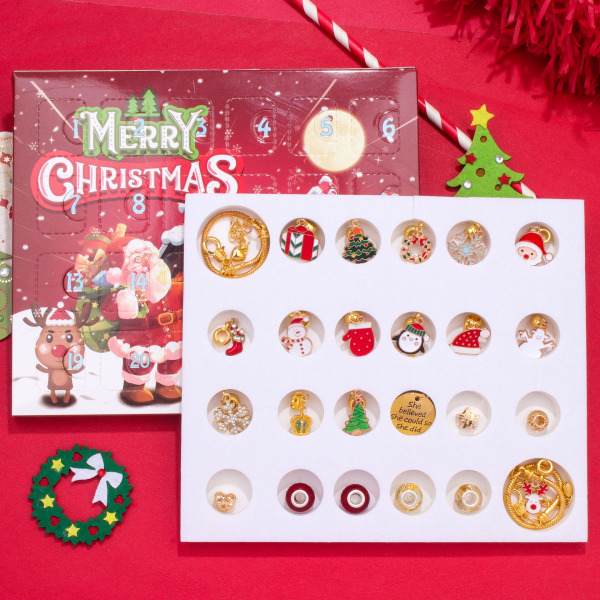 Gyllene Julnedräkningskalender Presentset DIY Pärl armband Advent Julgran Blind Box A