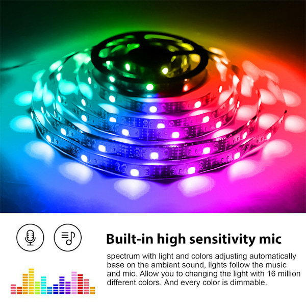Bluetooth Musikk 5050 LED Stripe Lys Fleksibel Tape RGB Lys 5 M