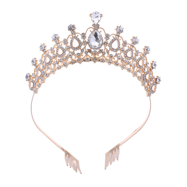 Hodeplagg for kvinner med krystaller, krystall- og rhinestone-bryllupshodeplagg med kamkrone, bursdagsprinseessedesign A02# Kc Gold