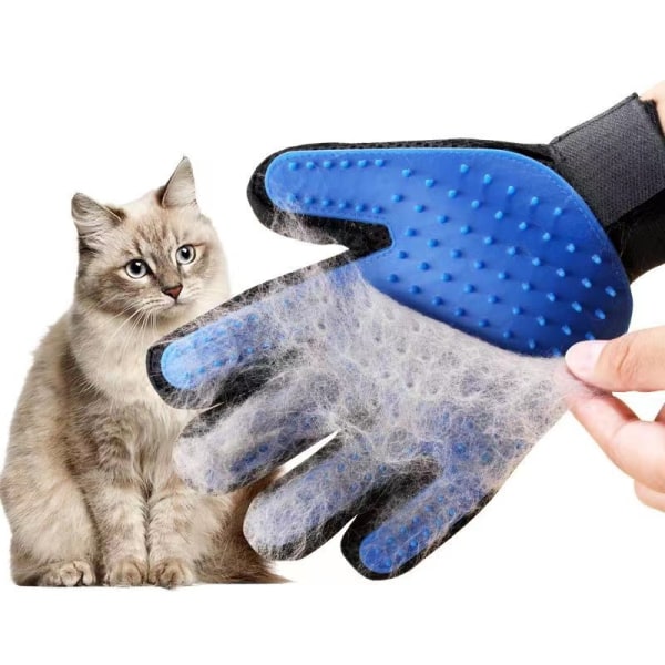 Kattemassagehandsker, kæledyrsmassage til fjernelse af flydende hår, kæmning af hår, kattemassageværktøj, hårfjerningshandsker, universelle til katte og hunde blue right hand