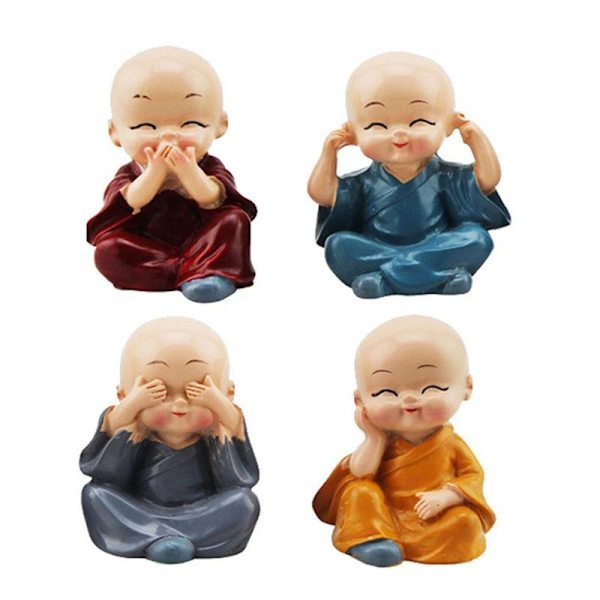 4X Munkki Puutarhakoriste Buddha Söpö Auton Koristepatsas K8S9 Deko