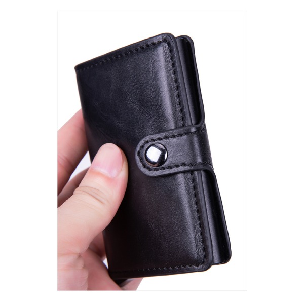 Korthållare PU-korthållare RFID Stöldskydd Kreditkortslåda Kortplånbok i aluminiumlegering Black