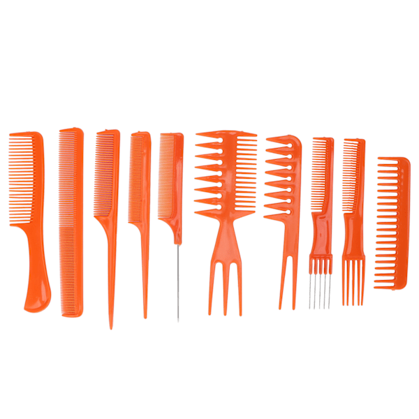 10-pack hårstylingkammarset Antistatisk Professionella Frisörkammar Pack för Kvinnor Män Orange