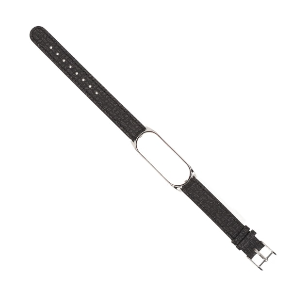 Læder Urremme Hurtig Udskiftning Læder Urremme Flettet Mønster Armbånd med Metal Spænde til Xiaomi Mi Band 6 (Sort Sølv)