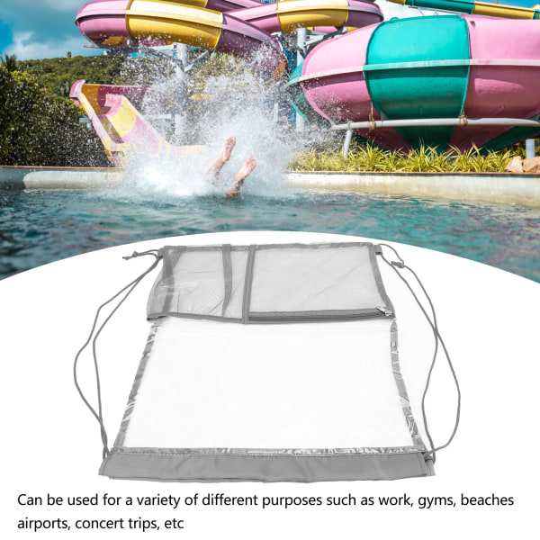 Klar ryggsekk Sammenleggbar PVC-transparent gjennomsiktig pose med stor kapasitet for badestrender Grå