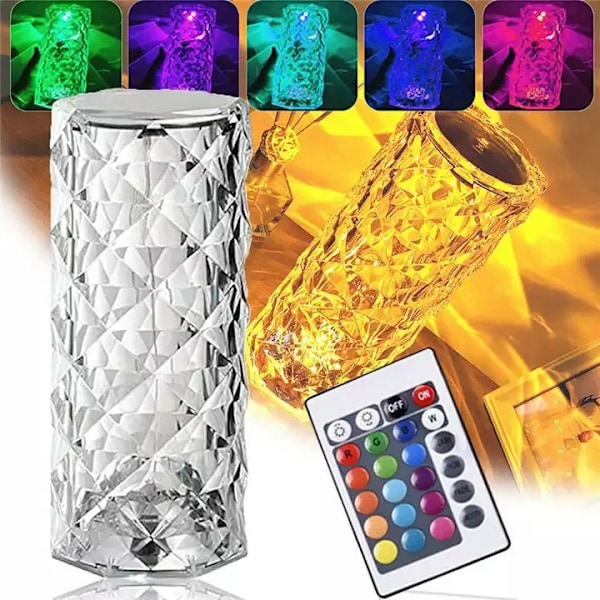 Kristalldiamant Bordlampa, 16 Färger USB Laddning Touchlampa