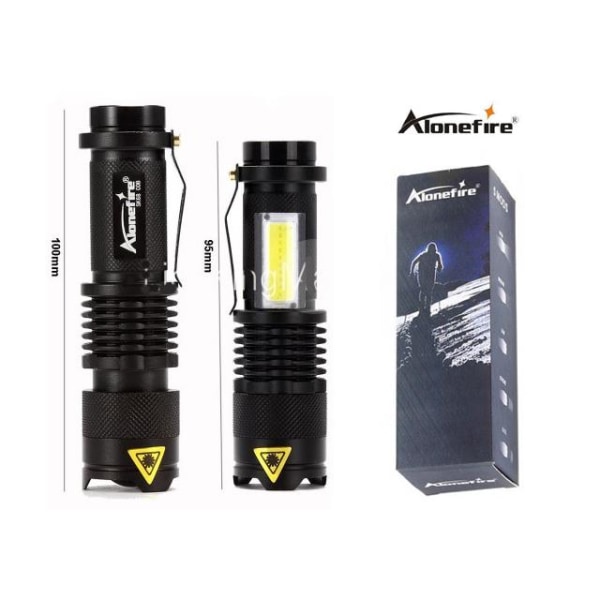 LED-lommelykt 3W Cree XP-E Q5 LED 300 Lumen + COB + Zoom