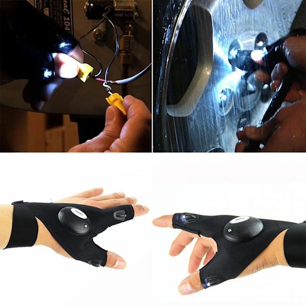 Handske med ficklampa (Höger hand) Svart Höger hand