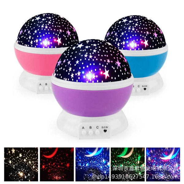 LED Automatisk Roterende Stjernelys Liten Nattelys USB Stjernelys Projeksjonsbordlampe Nattelys Black Starry Sky DC  5V