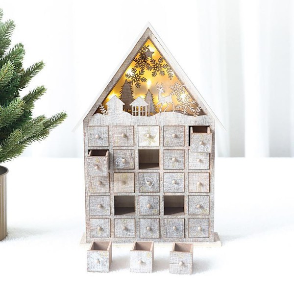 Julkalender i trä med låda