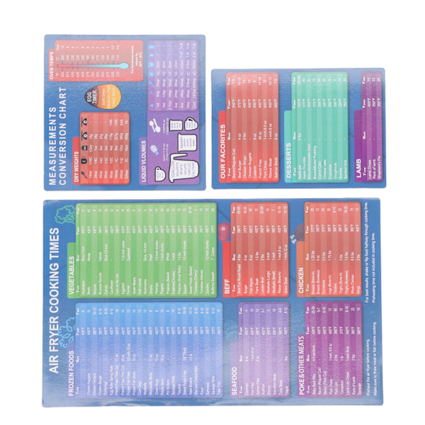 3 stk Fryeren Magnet Cheat Sheet Sett Fryeren Tilbehør Kokketider Fryeren Tilbehør Magnetark Rask Referanseguide for Matlaging Steking