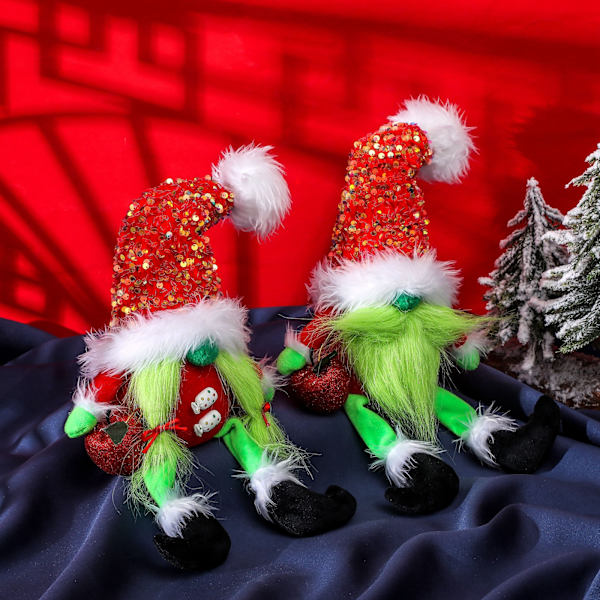 Grinch-hahmo ilman kasvoja, Grinch vihreä turkkihirviö kääpiöelfi nukke nukkekoristeet vihreä hirviö A