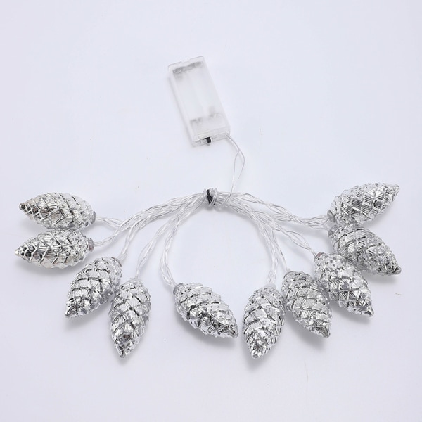 LED julepyntlampe Simulering Pine Cone Lamp String Juletre Pendant Batteri Silver 1.5 M 10 led Battery