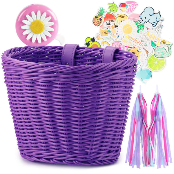 Lasten käsin kudottu pyöräkori pyörävarusteilla tytöille ja pojille purple