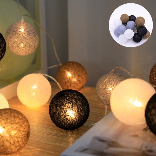 LED Julefestival Hjem Nyttår Dekorativ Lampe Cotton Ball Lighting Chain Vine Bal Colored Lantern Gray 2M10led Battery