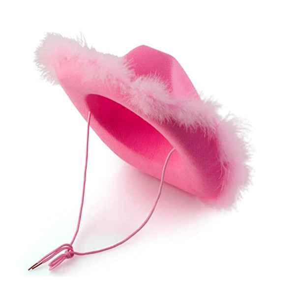 Rosa Cowboyhatt i Filt med Halsbandssnöre Cosplay Party Kostymtillbehör Lekkläder för Kvinnor
