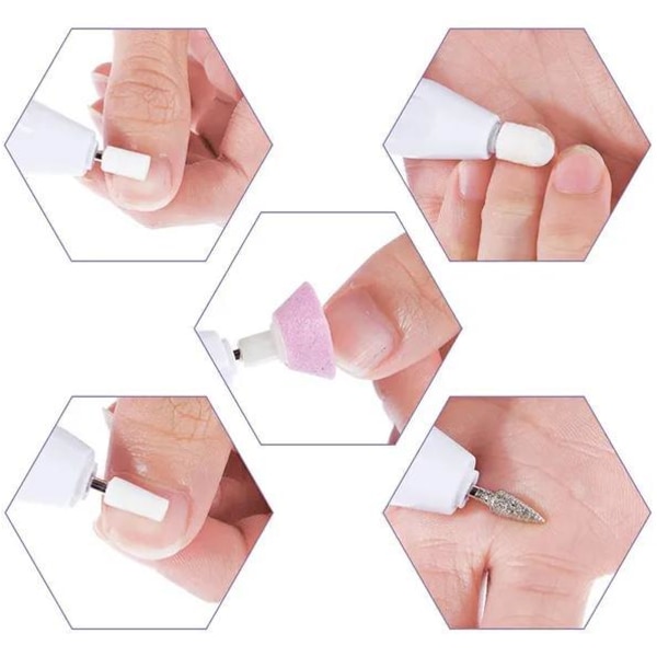 Elektrisk nagelfil - elektrisk fil - 5 bitar ingår Vit white
