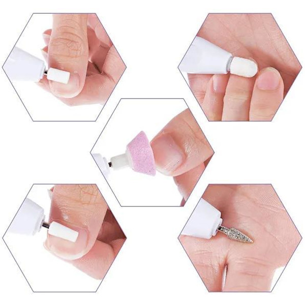 Elektrisk nagelfil - elektrisk fil - 5 bits ingår Vit white