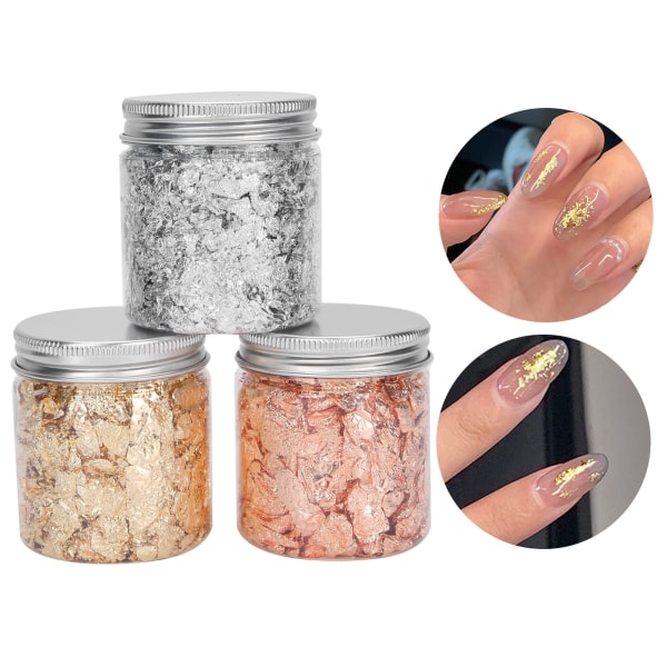 Imitationsnaglar Guld Silverfolie Flakes Glitter Manikyr Pailletter Guldfolie Glitter Nageldekor