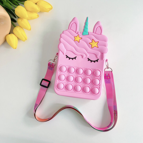 Pop-it Rainbow Unicorn  Väska för flickor pink big