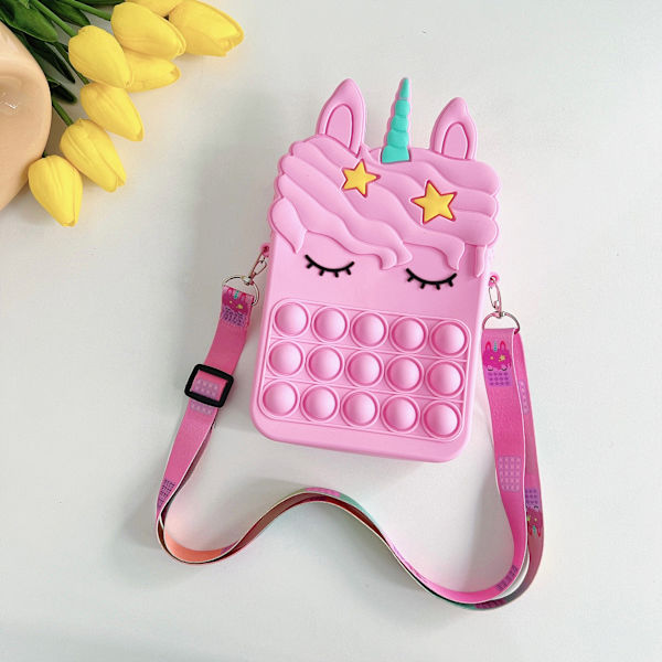 Pop-it Regnbue Unicorn Veske for Jenter pink big