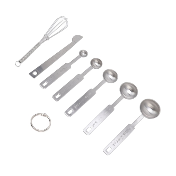 Mätskedar 7 i 1 Rostfritt Stål Stapelbar Design Multifunktionella Mätskedar Set med Nivellering Visp Silver